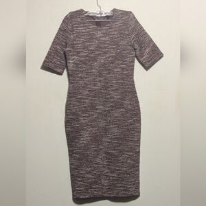 Banana Republic Purple White Tweed Boucle Short Sleeve Sheath Midi Dress - Sz 2